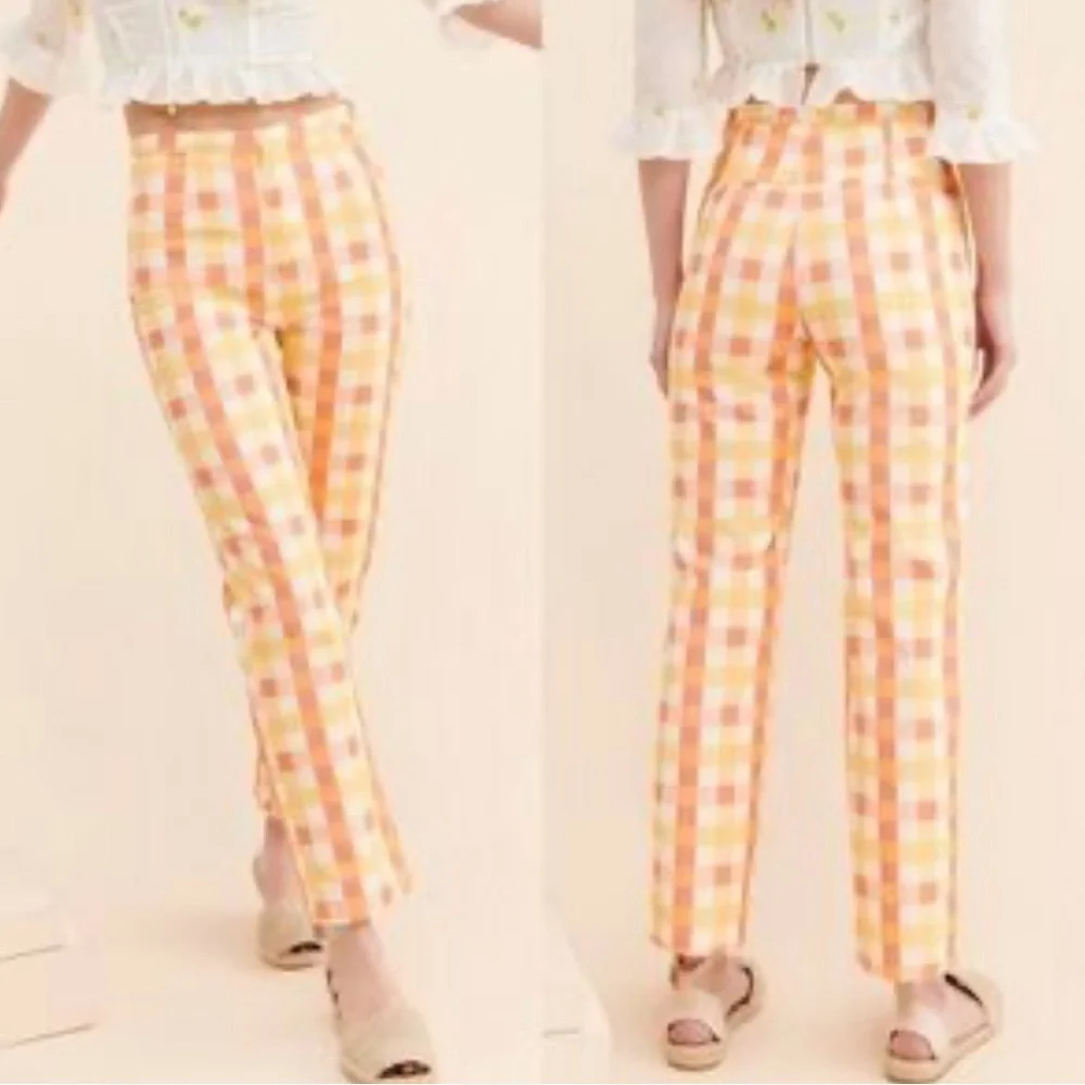 Free People NWOT!!! She’s All That Orange Plaid Straight Leg Pants - Picture 2 of 11
